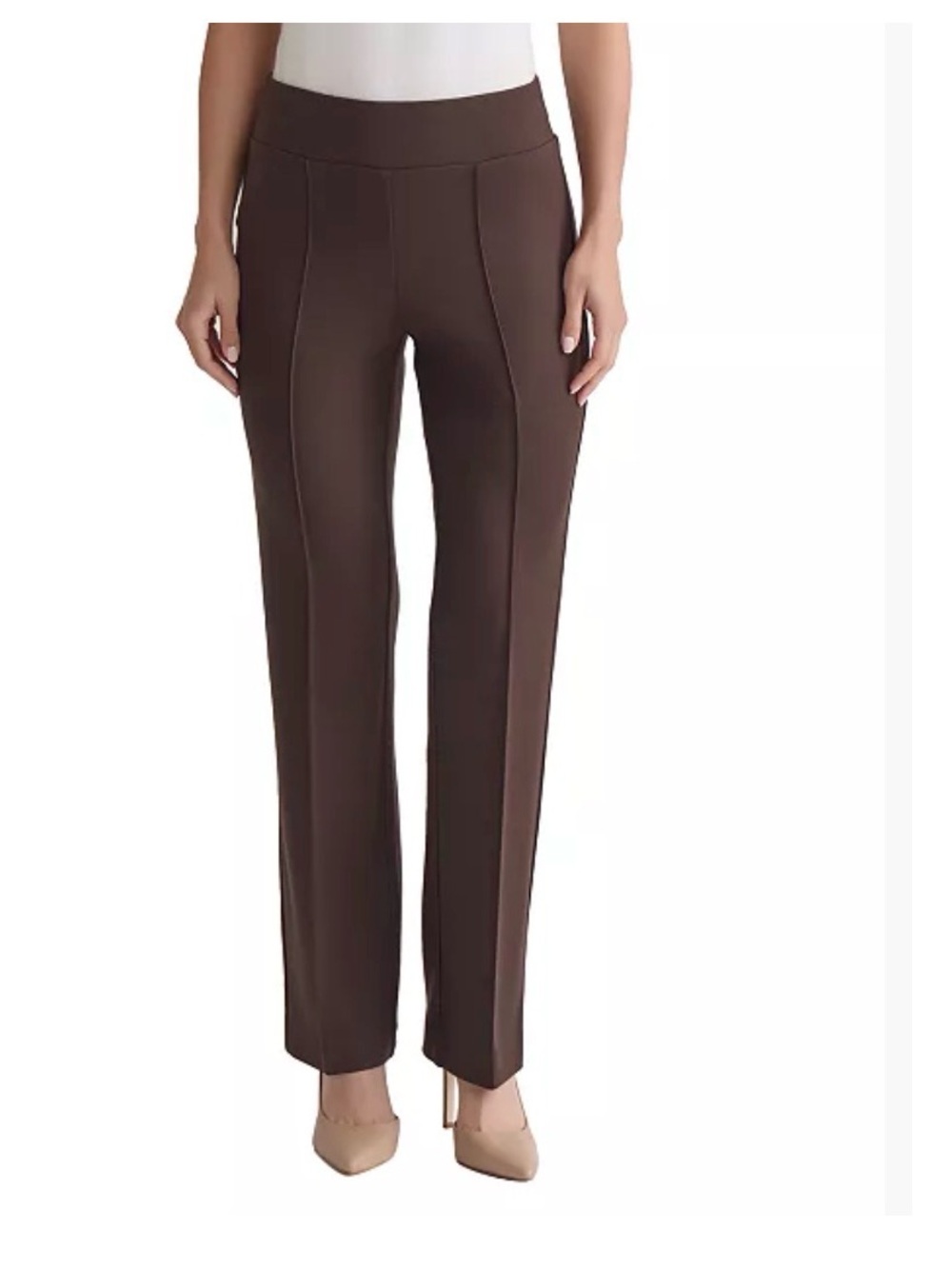 Jones New York Brown Ponte Pull-On Straight-Leg Trousers